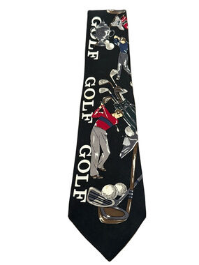 American Sports Black Golf Motif Men's Tie OSFM